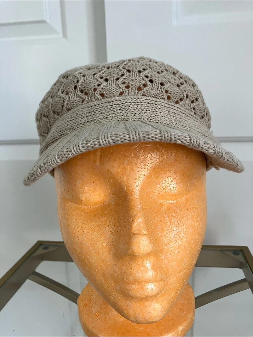 Knit Visor Cap in Taupe Beige - Women's Fashion Hat